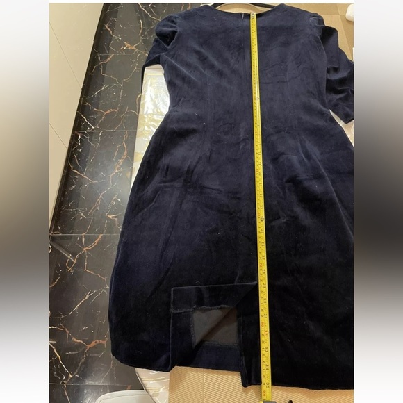 Velvet Velour Woman’s Dress Size S/M Dark Blue Zippers Size 40 - Picture 7 of 8